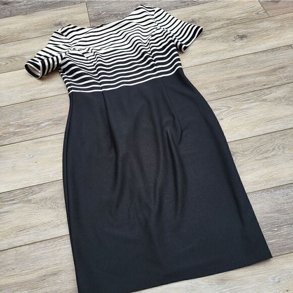 Jones New York high waisted dress black white striped top, solid bottom - size 4 - Picture 11 of 11